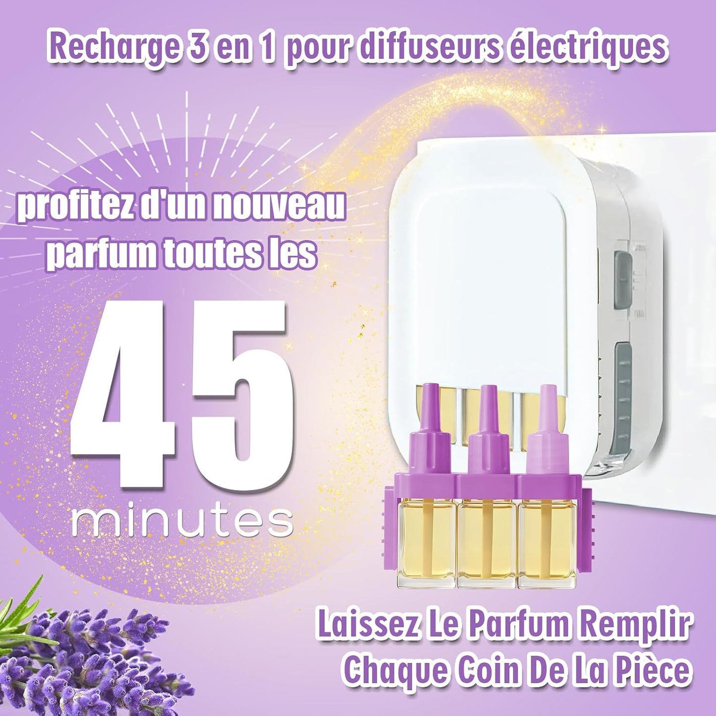 Recharges 3Volution compactible avec Diffuseur Électrique FEBREZE ,  Lavande,Eucalyptus,Floraux, Lin,Coton,Océan8x20ml