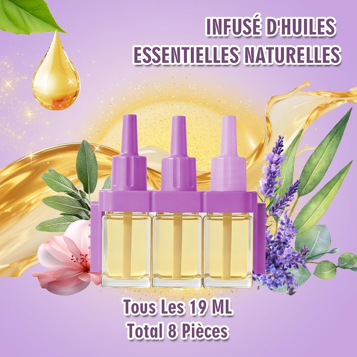 Recharges 3Volution compactible avec Diffuseur Électrique FEBREZE ,  Lavande,Eucalyptus,Floraux, Lin,Coton,Océan8x20ml