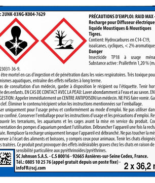 Raid Max Prise Anti-Moustiques Électrique Liquide - Moustiques et Moustiques Tigres 60 Nuits - 1 Diffuseur + 1 Recharge - Sans Parfum