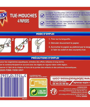 Catch Expert Mouches – Papier Tue-Mouches (4 rouleaux) – Anti-Mouches – Piège à Mouches – Ruban Inodore
