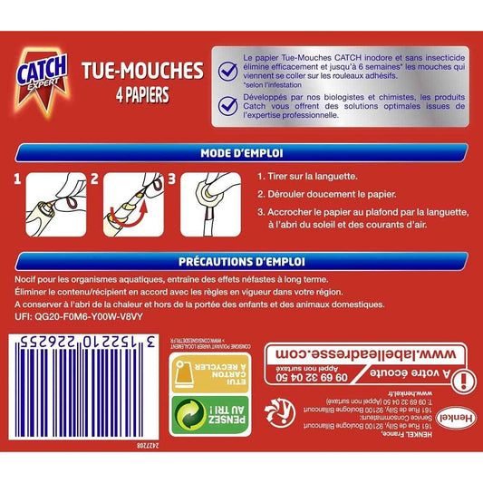 Catch Expert Mouches – Papier Tue-Mouches (4 rouleaux) – Anti-Mouches – Piège à Mouches – Ruban Inodore