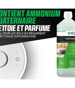 EQM - ECO-217 - Nettoyant de Sol pour Robots laveurs - 1L - Nettoyant concentré convenant à tous les types de robots - Ne nuit pas aux matériaux grâce à son pH neutre - Arôme floral - Cpourtoi.Net