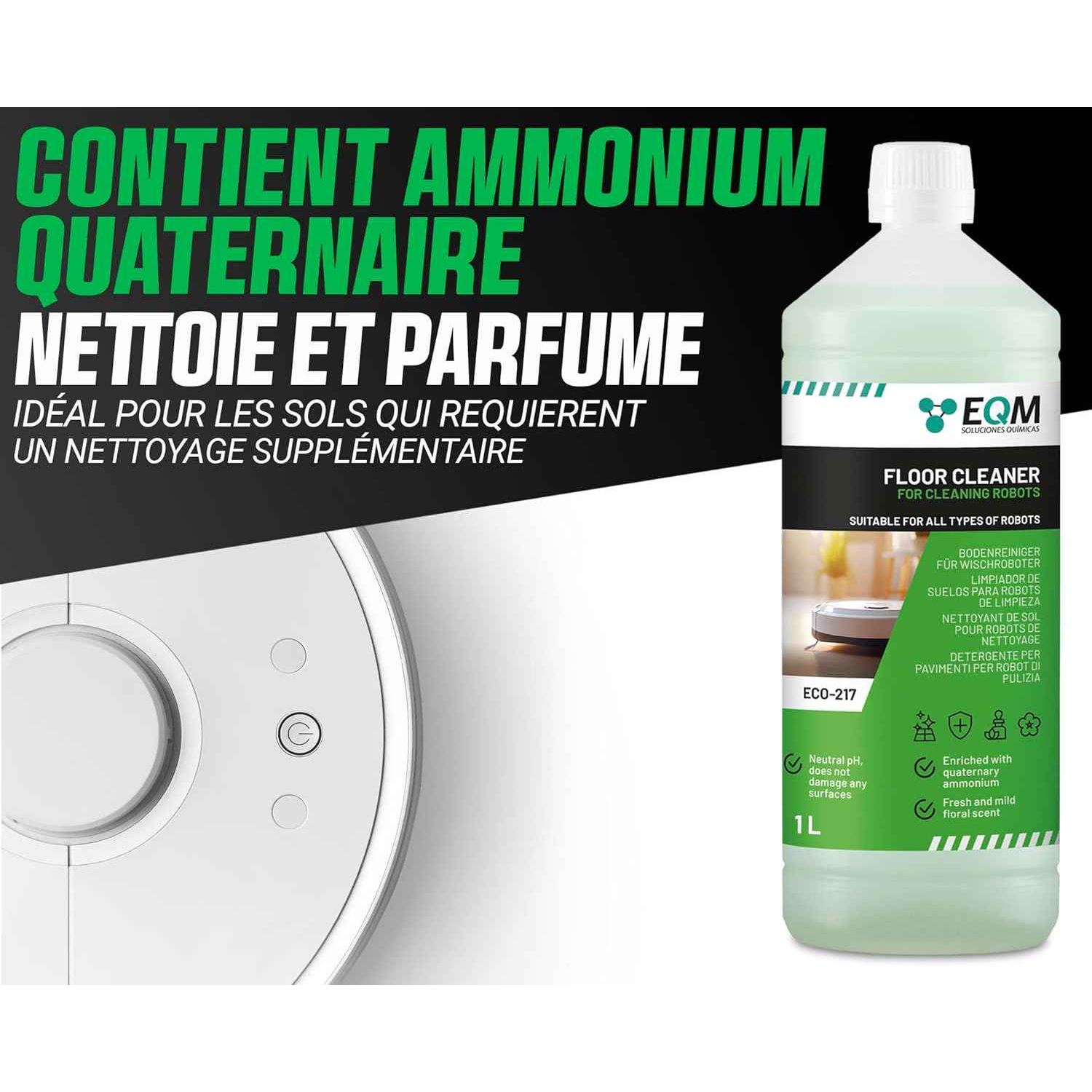 EQM - ECO-217 - Nettoyant de Sol pour Robots laveurs - 1L - Nettoyant concentré convenant à tous les types de robots - Ne nuit pas aux matériaux grâce à son pH neutre - Arôme floral - Cpourtoi.Net
