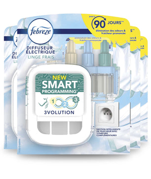 Febreze 3Volution Recharges Eveil Printanier pour Diffuseur Électrique, 4 x 20ml, Désodorisant Maison avec Programmation Intelligente, Technologie OdourClear, Jusqu'à 80 Jours
