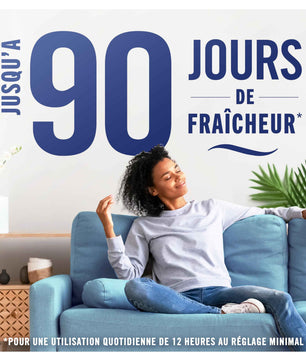 Promesse de fraîcheur jusqu’à 90 jours avec Febreze 3Volution, désodorisant programmable pour maison, parfum coton doux