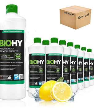BiOHY Nettoyant de sol pour robot aspirateur laveur (12 x 1l Bouteille) | concentré pour tous les robots d'essuyage et d'aspiration à fonction humide | durable & écologique (Wischroboter)