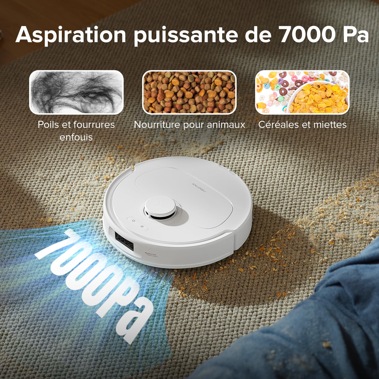 roborock QREVO S Aspirateur Robot Laveur, 7000Pa HyperForce, Double Serpillière Rotative 200 TR/Min