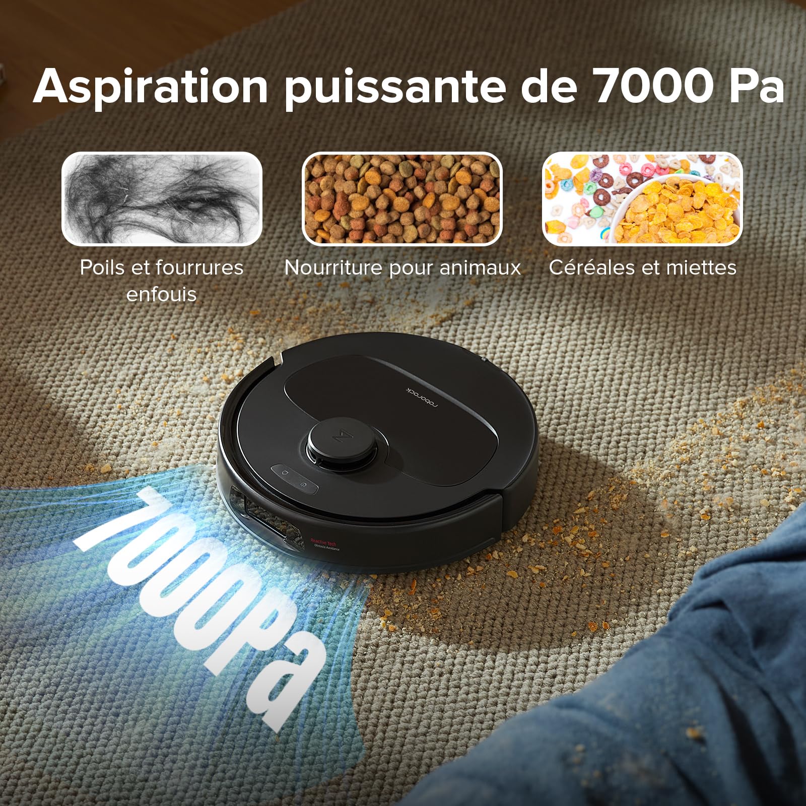 roborock QREVO S Aspirateur Robot Laveur, 7000Pa HyperForce, Double Serpillière Rotative 200 TR/Min