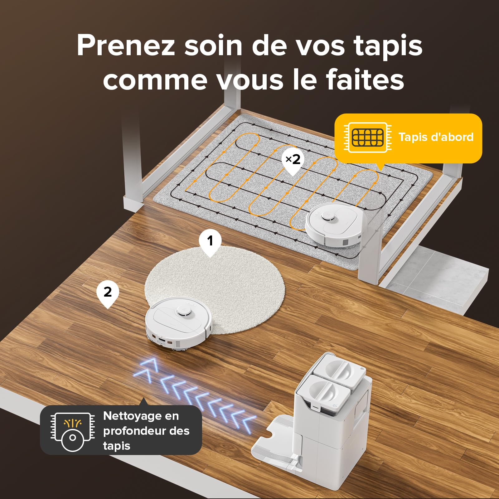 roborock QREVO S Aspirateur Robot Laveur, 7000Pa HyperForce, Double Serpillière Rotative 200 TR/Min