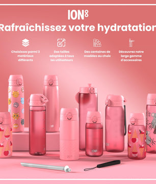 Ion8 Gourde Inox Léger, 600ml, Non Isolé, Anti-Fuite, Facile à Ouvrir, Verrouillage Sécurisé, Lavable au Lave-Vaisselle, Poignée de Transport, Durable, Acier Inoxydable, Flamant - Cpourtoi.Net