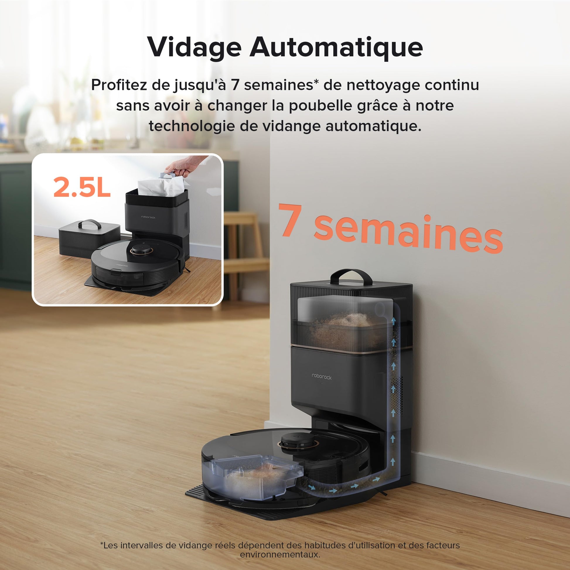 roborock Q8 Max+ Aspirateur Robot Laveur avec Station, Vidange Automatique, 5500Pa