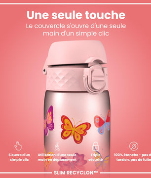 Ion8 Gourde, 500ml, Anti-Fuite, Facile à Ouvrir, Verrouillage Sécurisé, Lavable en Lave-vaisselle, Sans BPA, Poignée de Transport, S'adapte aux Porte-gobelets, Facile à Nettoyer, Motif Papillon - Cpourtoi.Net