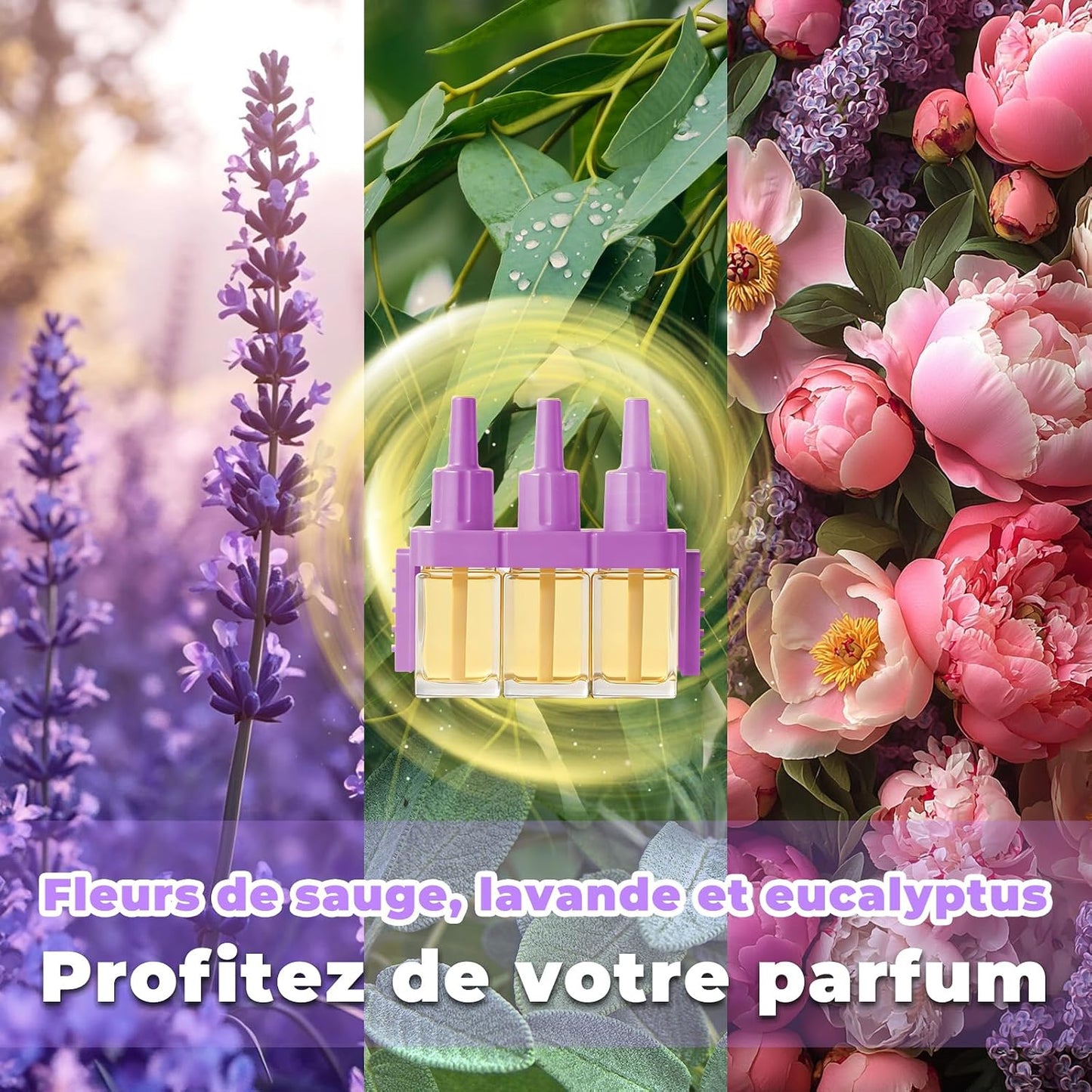 Recharges 3Volution compactible avec Diffuseur Électrique FEBREZE ,  Lavande,Eucalyptus,Floraux, Lin,Coton,Océan8x20ml