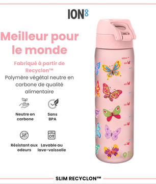 Ion8 Gourde, 500ml, Anti-Fuite, Facile à Ouvrir, Verrouillage Sécurisé, Lavable en Lave-vaisselle, Sans BPA, Poignée de Transport, S'adapte aux Porte-gobelets, Facile à Nettoyer, Motif Papillon - Cpourtoi.Net