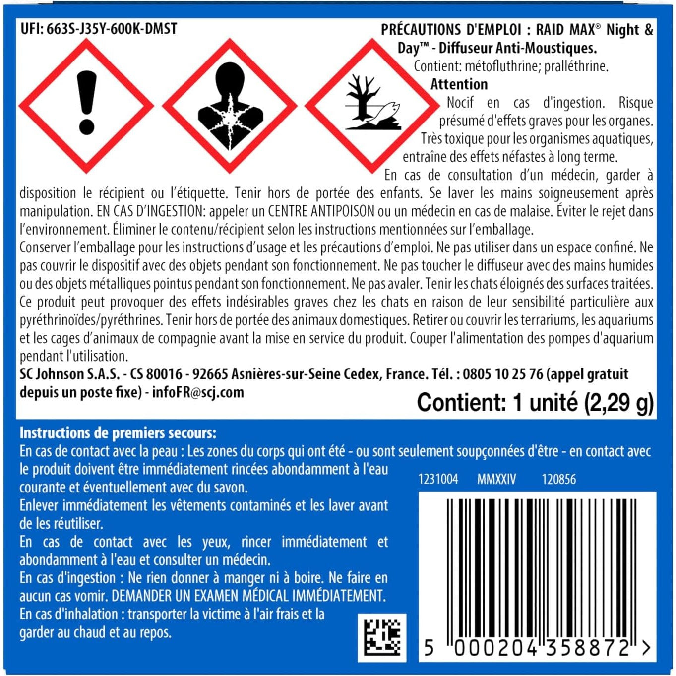 Raid Max Diffuseur Electrique Liquide Night & Day - Anti-Moustiques et Moustiques Tigres - Protection Longue Durée Jour & Nuit - Sans Parfum - 1 Diffuseur + 1 Recharge