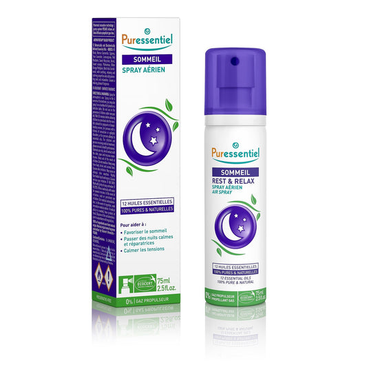 Puressentiel - Sommeil - Spray Aérien Sommeil et Détente aux 12 Huiles Essentielles relaxantes - 100% Pures et Naturelles - Aide à calmer les tensions et à favoriser le sommeil réparateur - 75 ml