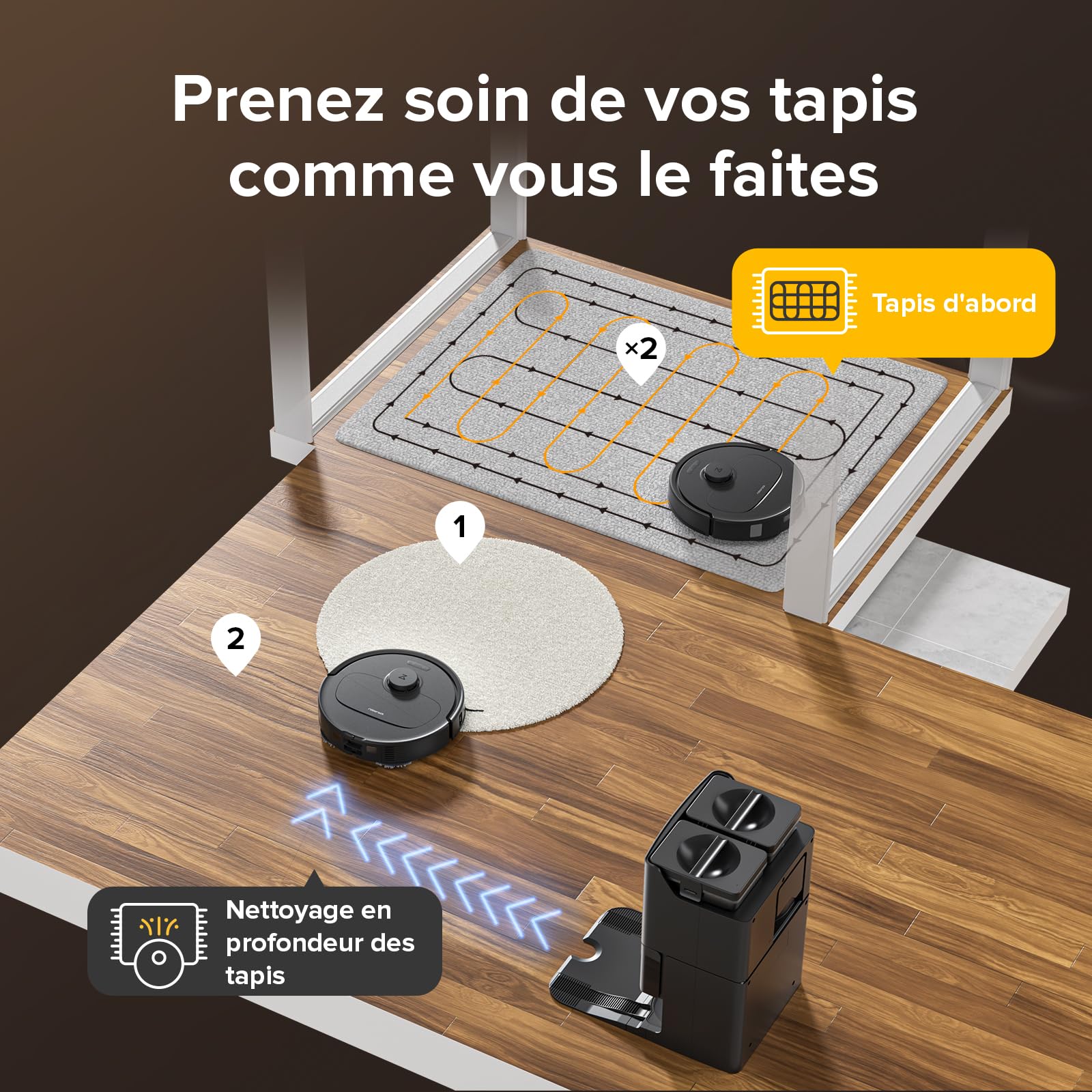 roborock QREVO S Aspirateur Robot Laveur, 7000Pa HyperForce, Double Serpillière Rotative 200 TR/Min