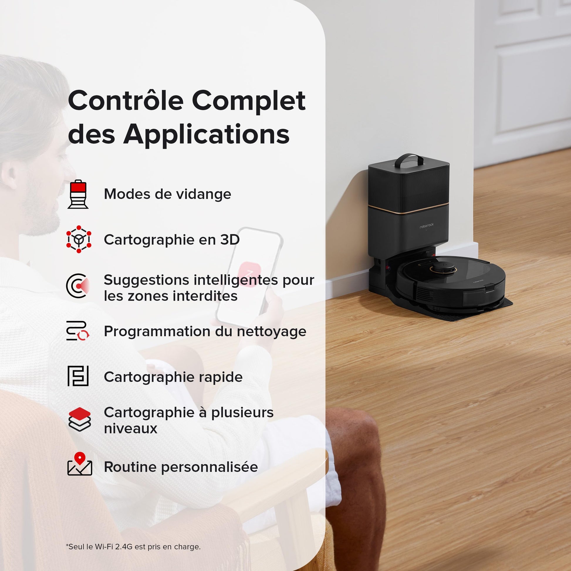 roborock Q8 Max+ Aspirateur Robot Laveur avec Station, Vidange Automatique, 5500Pa