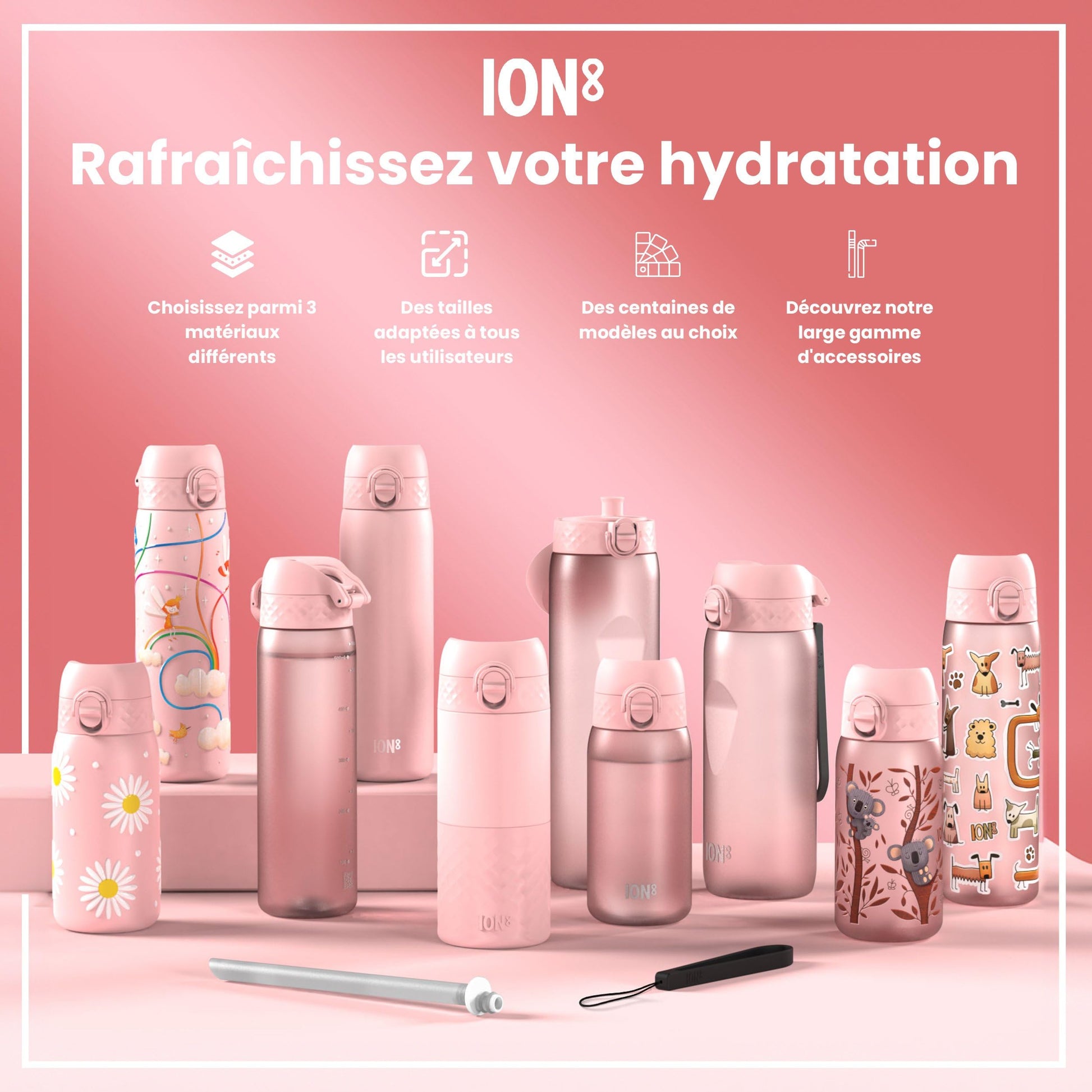 Ion8 Gourde, 500ml, Anti-Fuite, Facile à Ouvrir, Verrouillage Sécurisé, Lavable en Lave-vaisselle, Sans BPA, Poignée de Transport, S'adapte aux Porte-gobelets, Facile à Nettoyer, Motif Papillon - Cpourtoi.Net