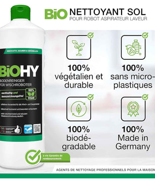 BiOHY Nettoyant de sol pour robot aspirateur laveur (12 x 1l Bouteille) | concentré pour tous les robots d'essuyage et d'aspiration à fonction humide | durable & écologique (Wischroboter)