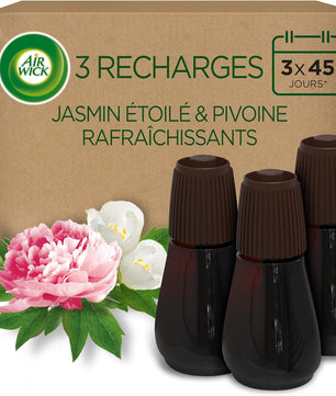 Air Wick Recharges Diffuseur d'Huiles Essentielles Essential Mist Parfum Jasmin/Pivoine 20 ML, Lot de 3