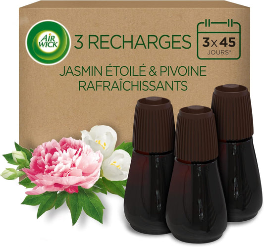 Air Wick Recharges Diffuseur d'Huiles Essentielles Essential Mist Parfum Jasmin/Pivoine 20 ML, Lot de 3