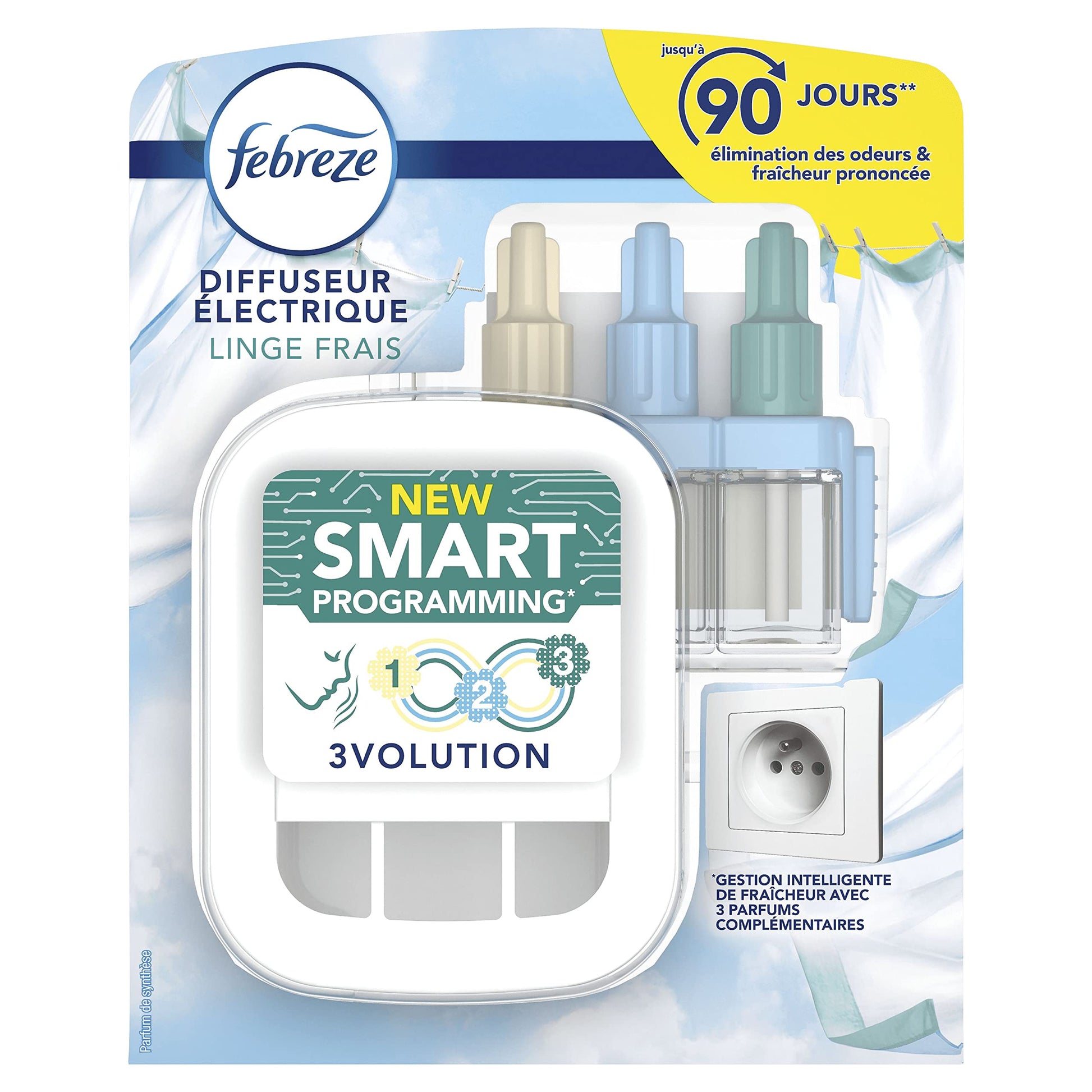 Febreze 3Volution Recharges Eveil Printanier pour Diffuseur Électrique, 4 x 20ml, Désodorisant Maison avec Programmation Intelligente, Technologie OdourClear, Jusqu'à 80 Jours