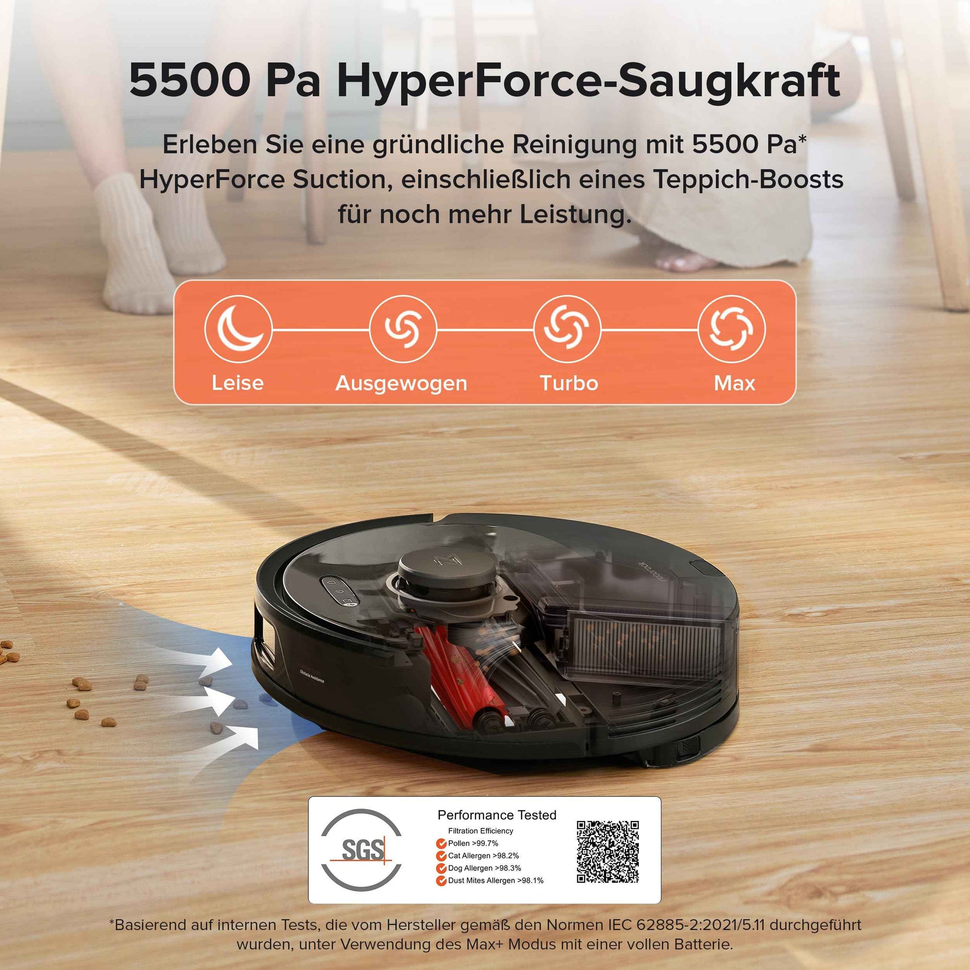 roborock Q8 Max+ Aspirateur Robot Laveur avec Station, Vidage Automatique, 5500Pa Aspiration, Brosse DuoRoller, Navigation LiDAR, Évitement d'obstacles, Cartographie Multi-Niveaux, Contrôle APP/Vocale