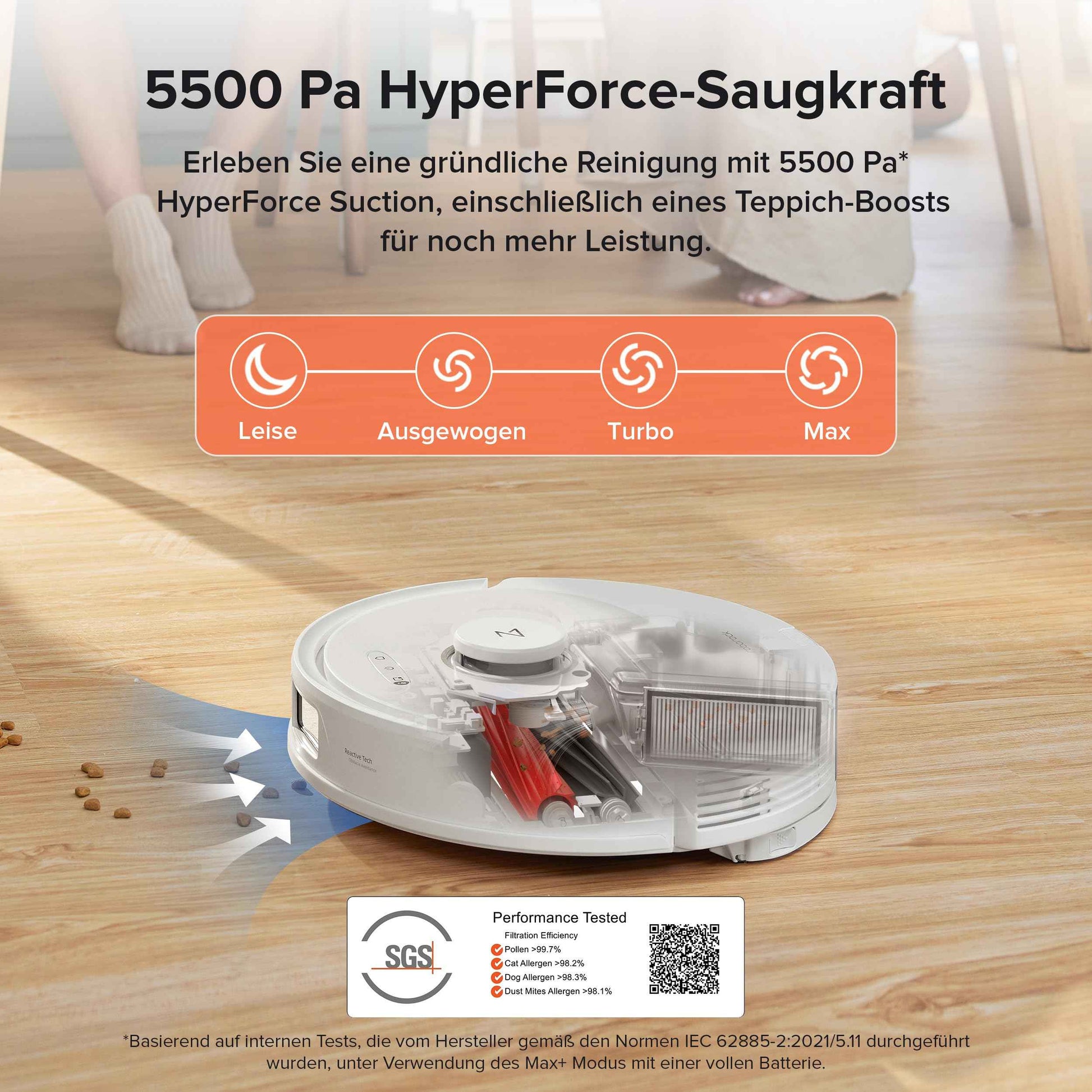 roborock Q8 Max+ Aspirateur Robot Laveur avec Station, Vidage Automatique, 5500Pa Aspiration, Brosse DuoRoller, Navigation LiDAR, Évitement d'obstacles, Cartographie Multi-Niveaux, Contrôle APP/Vocale
