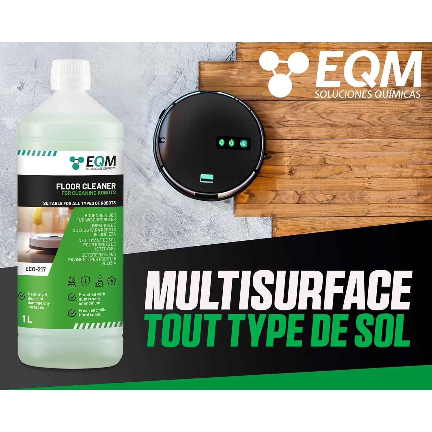 EQM - ECO-217 - Nettoyant de Sol pour Robots laveurs - 1L - Nettoyant concentré convenant à tous les types de robots - Ne nuit pas aux matériaux grâce à son pH neutre - Arôme floral - Cpourtoi.Net