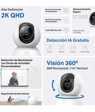 Tapo C220 2.5K Caméra de Surveillance WiFi intérieure 360° avec Détection Humaine AI - Cpourtoi.Net