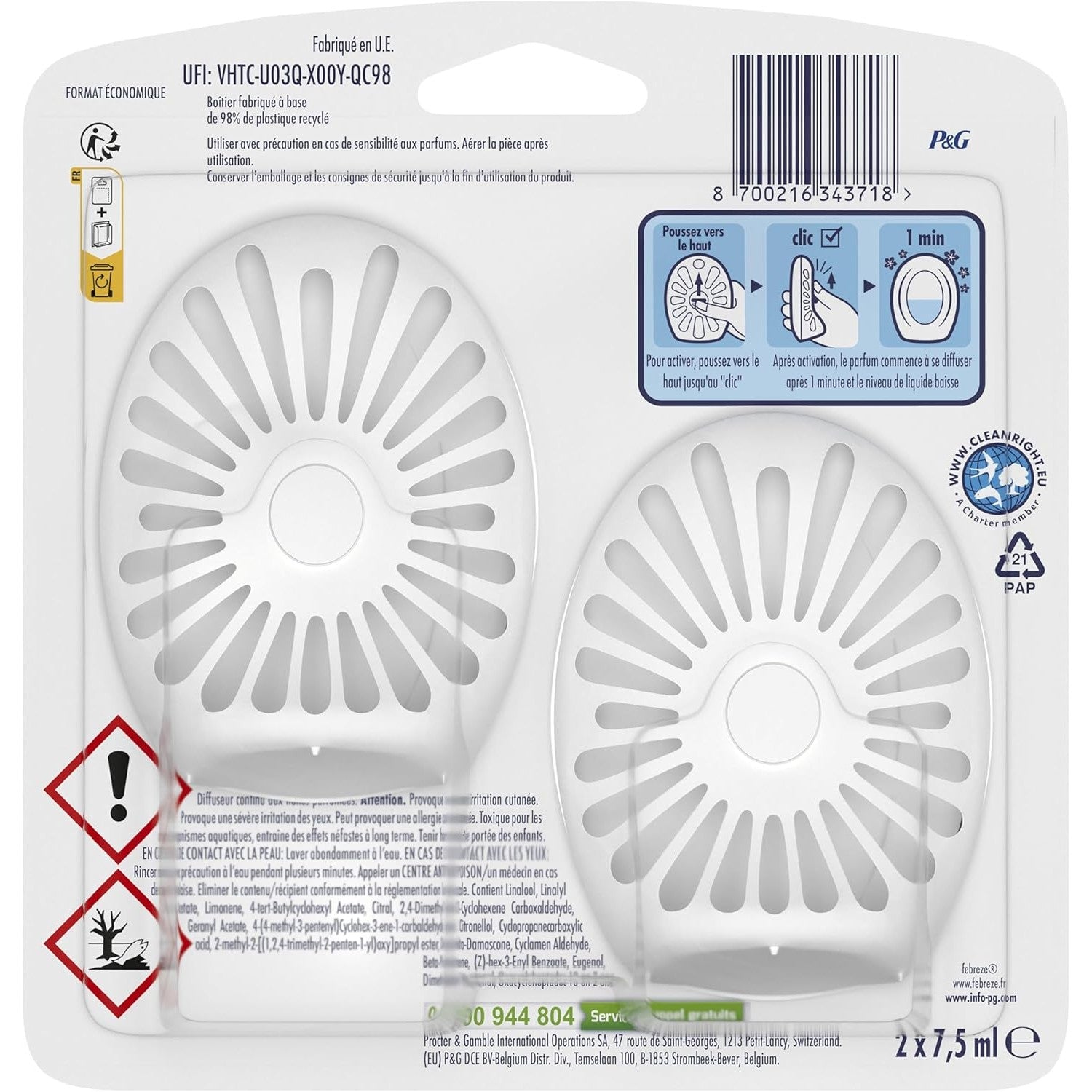 Febreze Petit Coin Rosée du Matin, Lot de 2 Désodorisants WC Sans Électricité, Combat et Prévient les Odeurs, Technologie OdourClear, Fraîcheur Continue Jusqu'à 50 Jours - Cpourtoi.Net