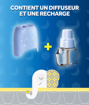 Pack Raid Family avec diffuseur électrique et recharge incluse, protection anti-moustiques sans parfum pour 45 nuits d’efficacité.