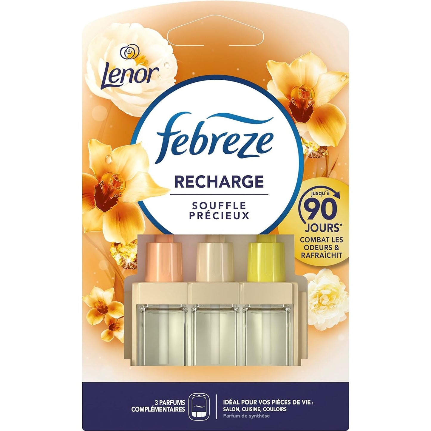 Febreze 3Volution Désodorisant Électrique Recharge 20 ML Lenor Souffle Précieux, 3 Parfums En Alternance Pour Éliminer Les Odeurs