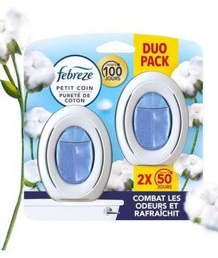 Febreze Petit Coin Pureté De Coton, Désodorisant WC Sans Électricité, Combat et Prévient les Odeurs, Technologie OdourClear, Protège les Surfaces Souples, Activation Simple, Fraîcheur Jusqu'à 50 Jours