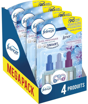 Febreze 3Volution Recharges Eveil Printanier pour Diffuseur Électrique, 4 x 20ml, Désodorisant Maison avec Programmation Intelligente, Technologie OdourClear, Jusqu'à 80 Jours