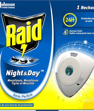 Raid Recharge Pour Diffuseur Électrique Night et Day Mouches, Moustiques et Moustiques Tigres, 240 heures