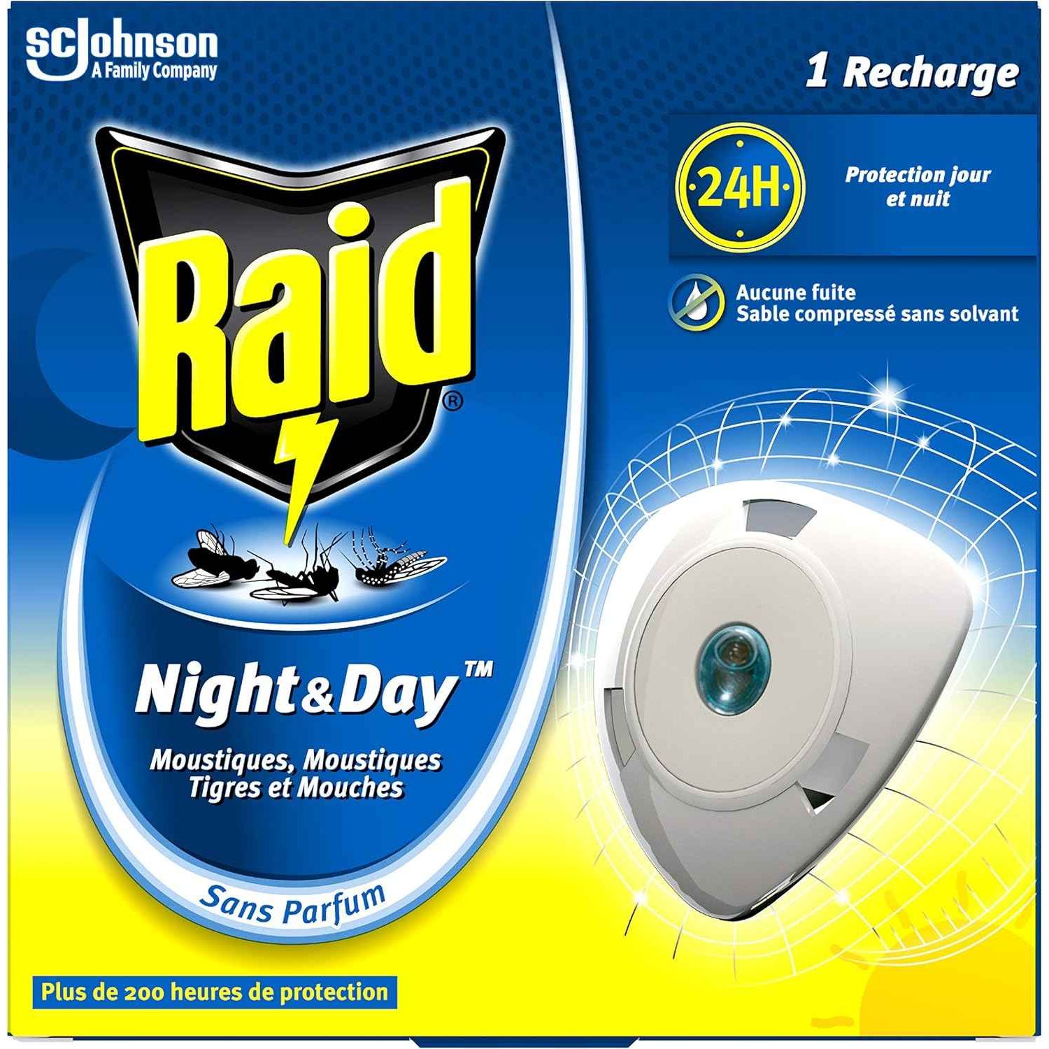 Raid Recharge Pour Diffuseur Électrique Night et Day Mouches, Moustiques et Moustiques Tigres, 240 heures