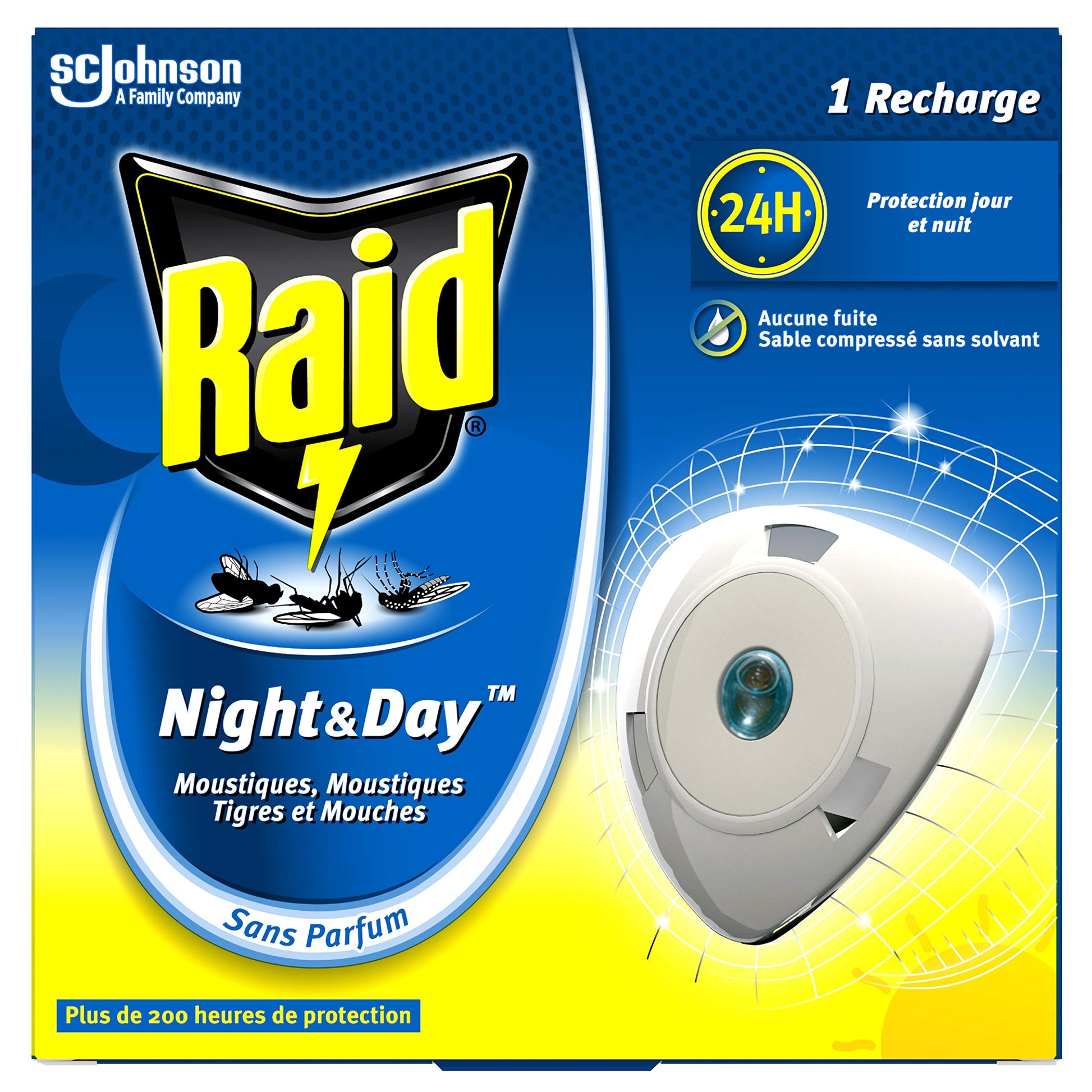 Raid Recharge Pour Diffuseur Électrique Night et Day Mouches, Moustiques et Moustiques Tigres, 240 heures