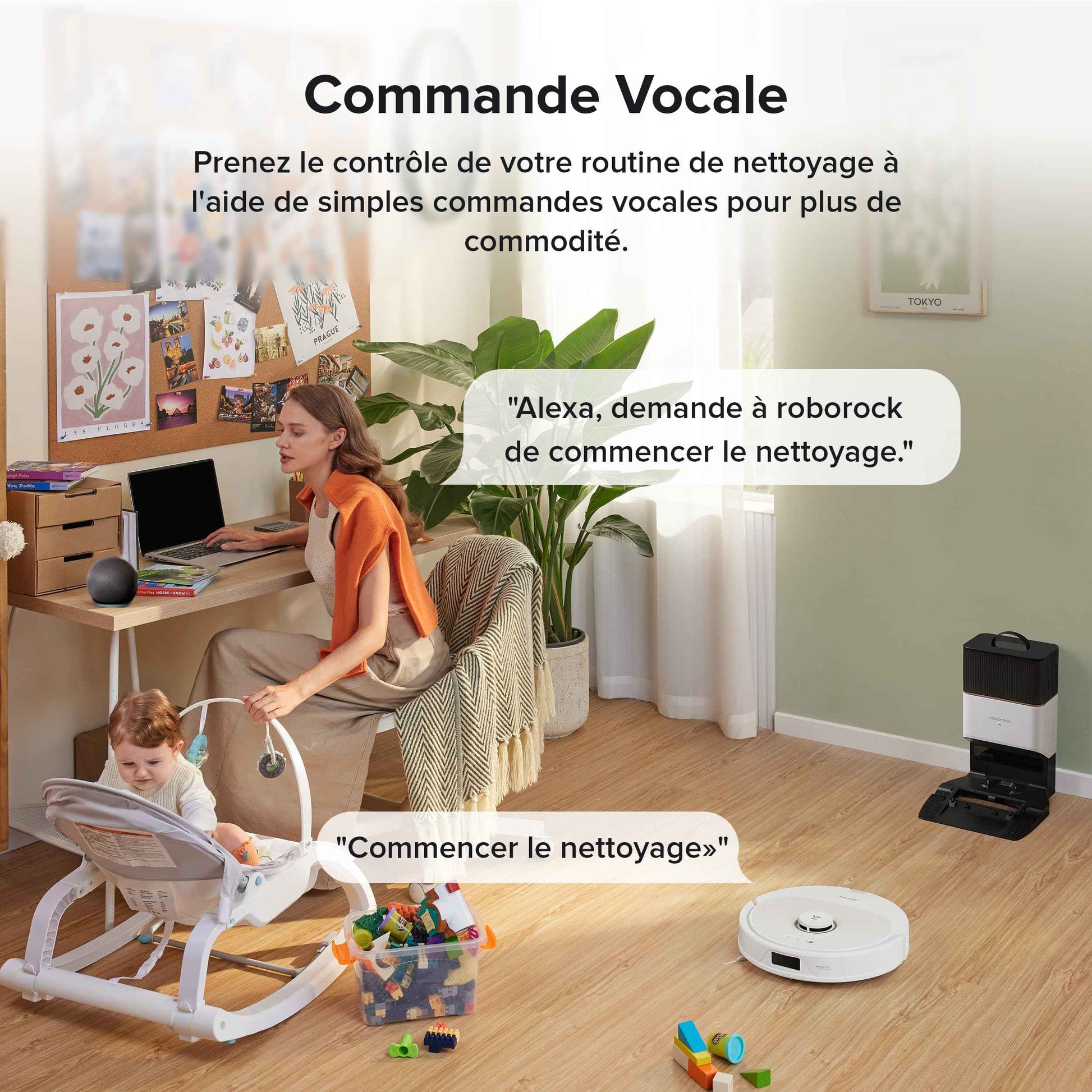 roborock Q8 Max+ Aspirateur Robot Laveur avec Station, Vidage Automatique, 5500Pa Aspiration, Brosse DuoRoller, Navigation LiDAR, Évitement d'obstacles, Cartographie Multi-Niveaux, Contrôle APP/Vocale