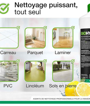 BiOHY Nettoyant de sol pour robot aspirateur laveur (12 x 1l Bouteille) | concentré pour tous les robots d'essuyage et d'aspiration à fonction humide | durable & écologique (Wischroboter)