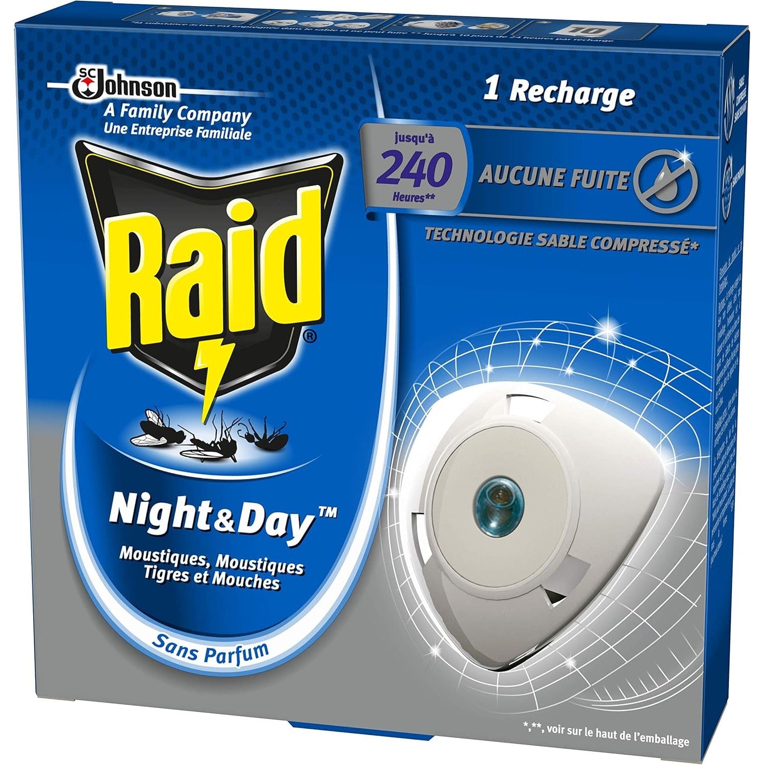 Raid Recharge Pour Diffuseur Électrique Night et Day Mouches, Moustiques et Moustiques Tigres, 240 heures