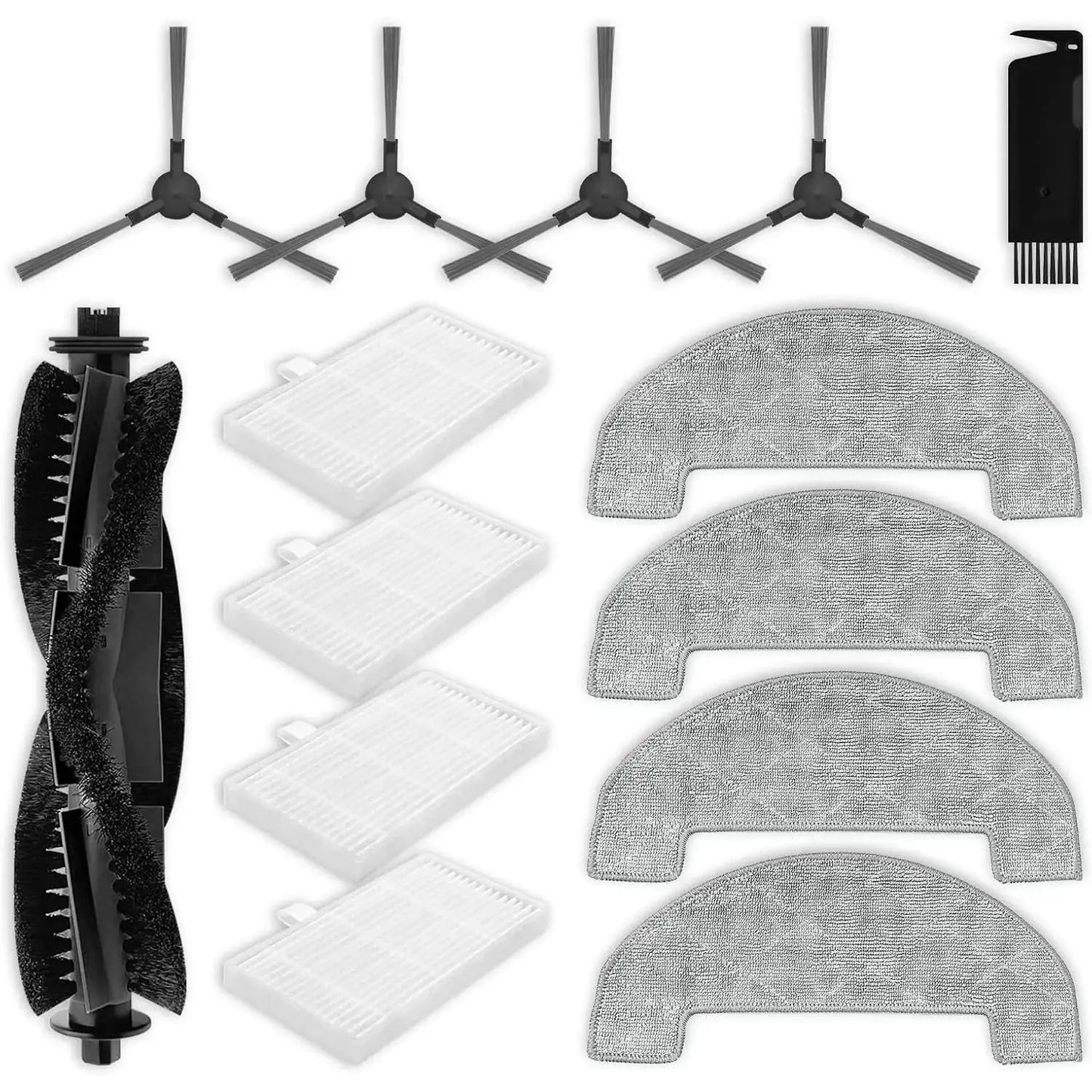 Accessoires compatibles pour Ultenic D10 / T10 Lite / T20 Pro, pour Proscenic Q8 Max, pour Mova E20 Plus, pour MONSGA MS1 MAX, 1 brosse principale, 4 brosses latérales, 4 filtres, 4 lingettes Cpourtoi.Net