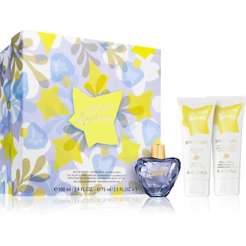 Coffret Lolita Lempicka EDP 100 ml avec lait corporel et gel douche parfumé 75 ml, présentation colorée et élégante.