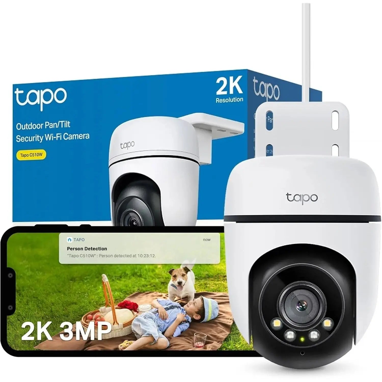Tapo C510W 2K 360° Outdoor WiFi Surveillance Camera, Color Night Vision, Person Detection and Motion Tracking, IP65 Waterproof, Audible Alarm Customizable Cpourtoi.Net