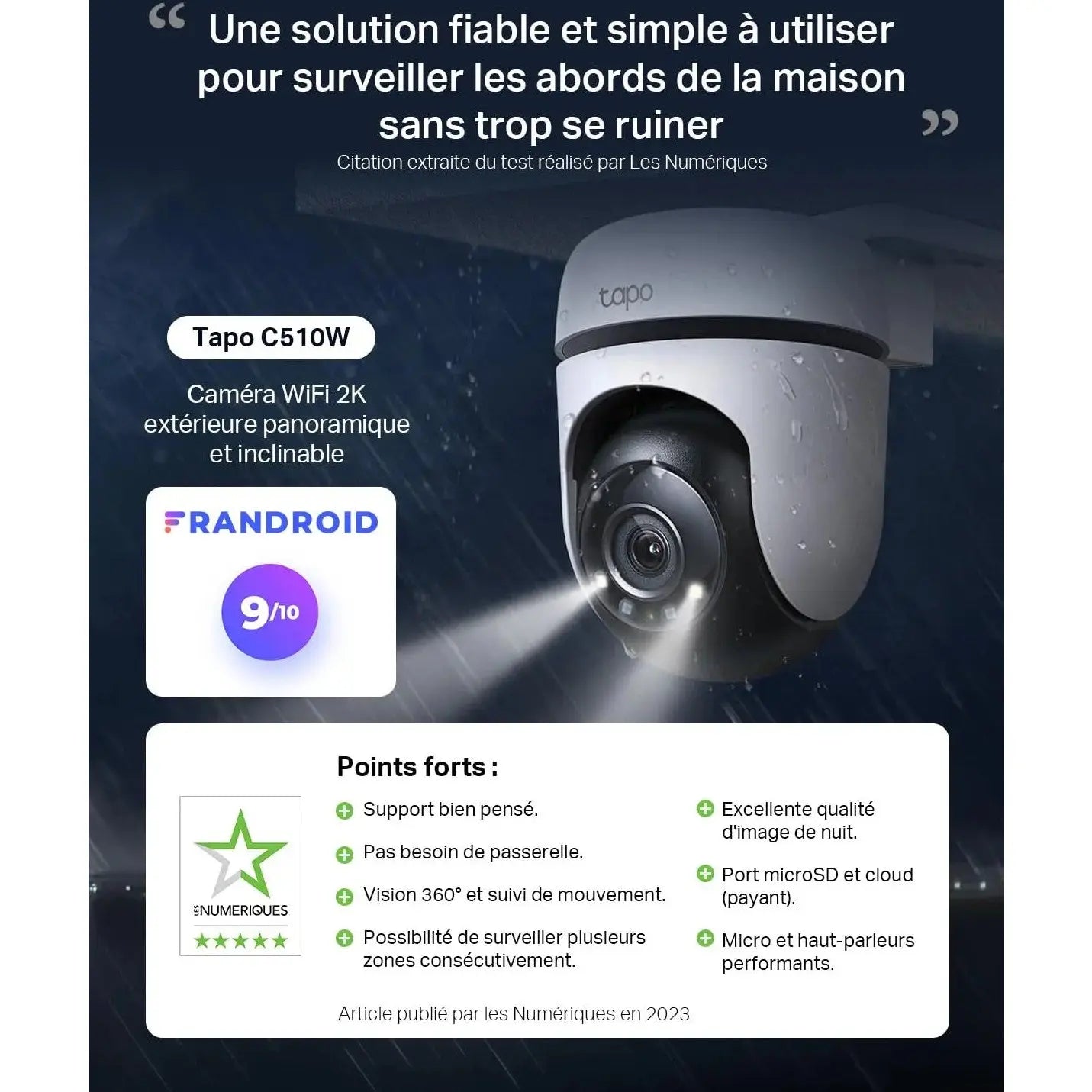 Tapo C510W 2K 360° Outdoor WiFi Surveillance Camera, Color Night Vision, Person Detection and Motion Tracking, IP65 Waterproof, Audible Alarm Customizable Cpourtoi.Net