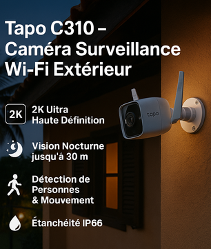 Tapo C310P2 Externe - 2K Définition, Vision Nocturne
