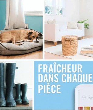Exemples d'utilisation du FEBREZE Diffuseur Anti-Odeurs dans différentes pièces de la maison pour une fraîcheur homogène et durable.