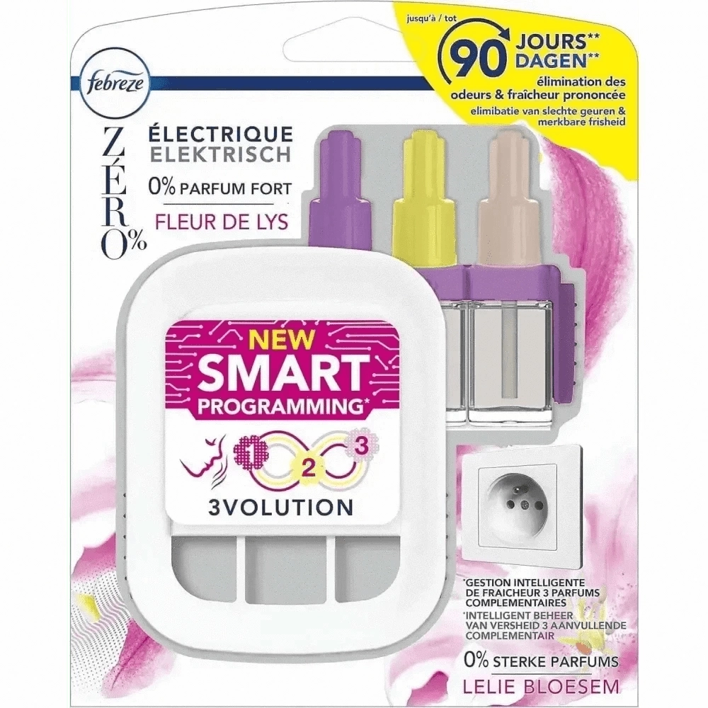 Diffuseur Febreze 3Volution Fleur De Lys Fraîcheur Durable Parfumée Pour Maison Anti Odeurs Longue Durée