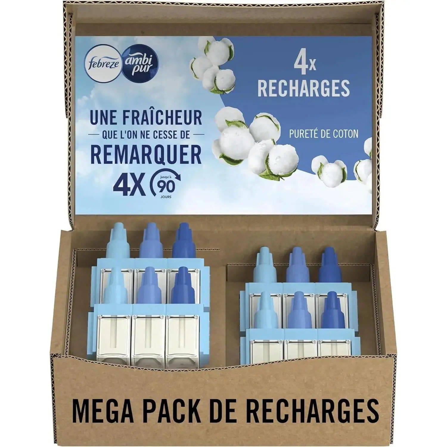 Ambi Pur Febreze 3Volution Recharges Diffuseur  Électrique Pureté de Coton (4x 20ml) Cpourtoi.Net